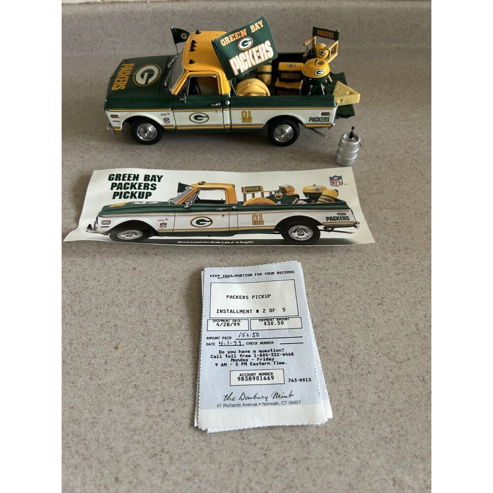 Danbury Mint Green Bay Packers 1972 Chevrolet Diecast Truck 1:24 Scale With Box